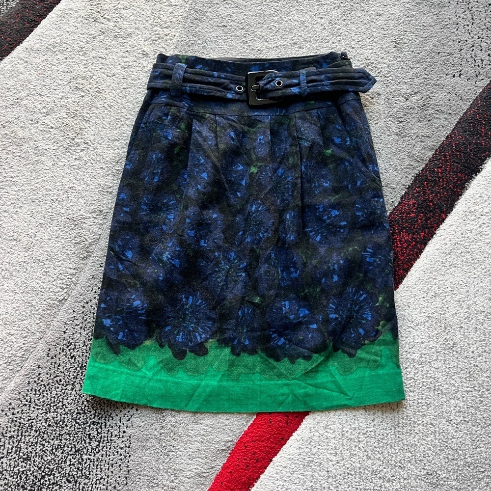 Etcetera Wool Two Tone Belted Skirt